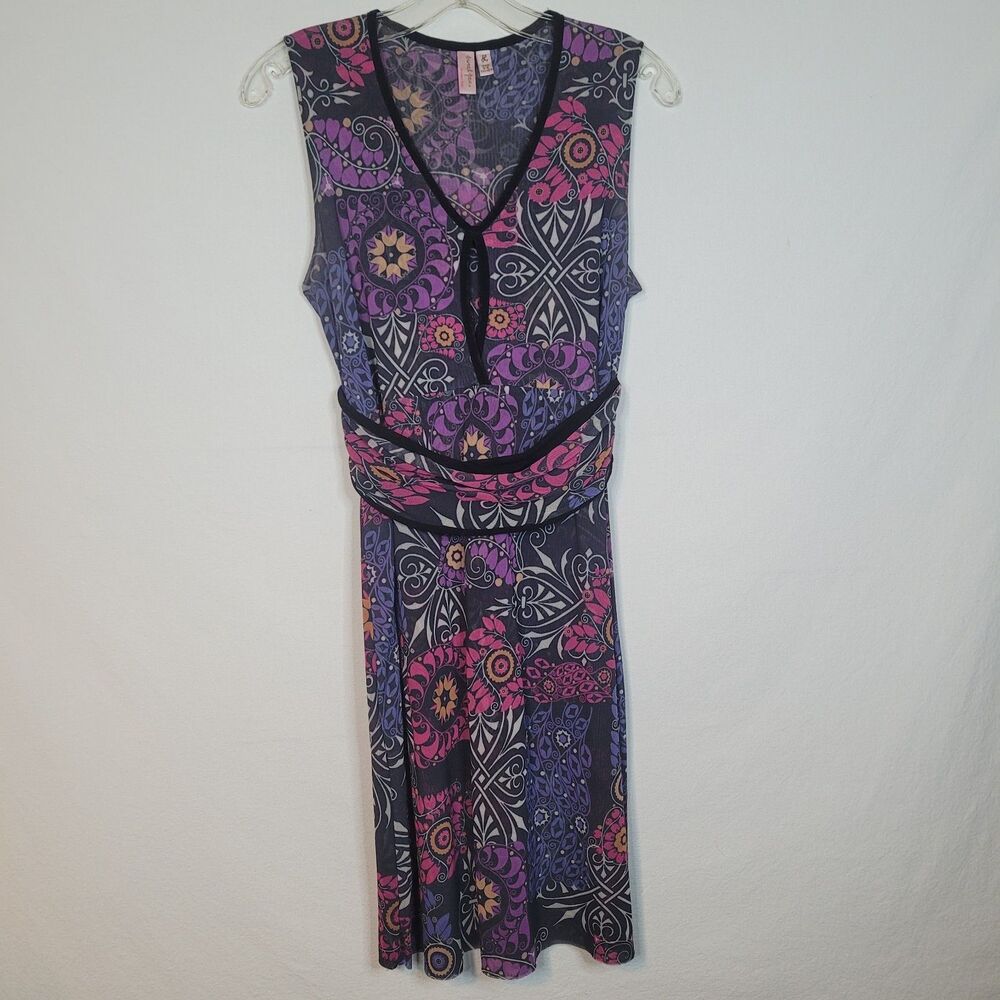 Sweet Pea Stacy Frati Mesh Dress Womens L Floral Sleeveless Knee Length Boho Y2K